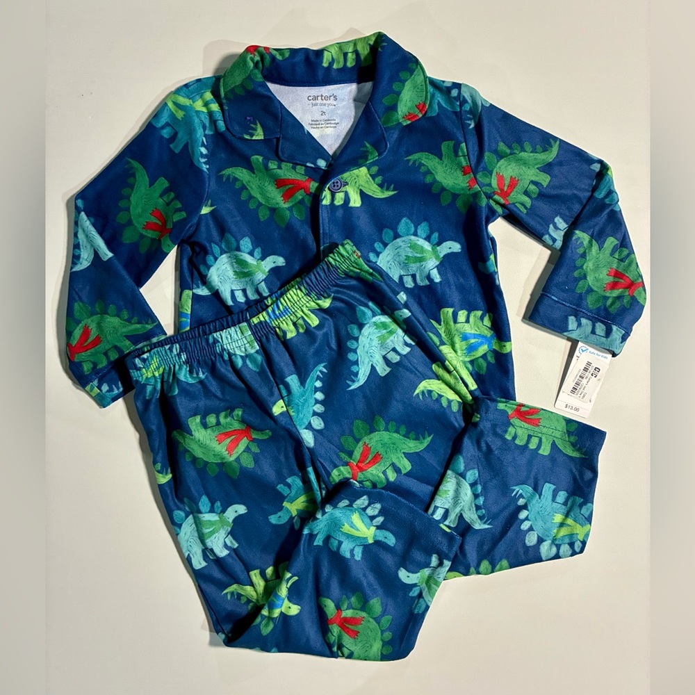 Carter's Navy Blue Dinosaur Two-Piece Pajama Set with Green and Red Accents